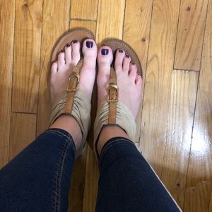 Tory Burch Thong Sandals Flats Suede Gold Details